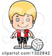 Poster, Art Print Of Cartoon Happy Blond White Boy Volleyball Player
