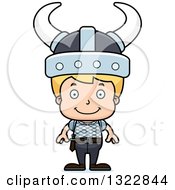 Clipart Of A Cartoon Happy Blond White Boy Viking Royalty Free Vector Illustration