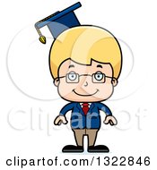 Poster, Art Print Of Cartoon Happy Blond White Boy Professor