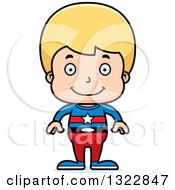 Clipart Of A Cartoon Happy Blond White Boy Super Hero Royalty Free Vector Illustration