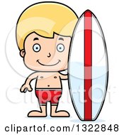 Poster, Art Print Of Cartoon Happy Blond White Surfer Boy