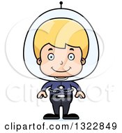 Clipart Of A Cartoon Happy Blond White Futuristic Space Boy Royalty Free Vector Illustration