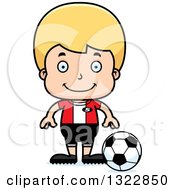 Poster, Art Print Of Cartoon Happy Blond White Boy Soccer Player