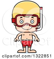 Poster, Art Print Of Cartoon Happy Blond White Boy In Snorkel Gear