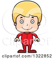 Clipart Of A Cartoon Happy Blond White Boy In Pajamas Royalty Free Vector Illustration