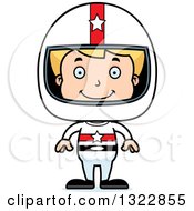 Poster, Art Print Of Cartoon Happy Blond White Boy Race Car Driver