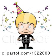 Clipart Of A Cartoon Happy Blond White Party Boy Royalty Free Vector Illustration