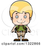 Clipart Of A Cartoon Happy Blond White Boy Hiker Royalty Free Vector Illustration