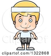 Clipart Of A Cartoon Happy Blond White Fitness Boy Royalty Free Vector Illustration