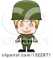 Clipart Of A Cartoon Happy Blond White Boy Soldier Royalty Free Vector Illustration