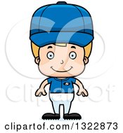 Poster, Art Print Of Cartoon Happy Blond White Boy Baseball Player