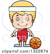 Poster, Art Print Of Cartoon Happy Blond White Boy Basketball Player
