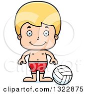 Poster, Art Print Of Cartoon Happy Blond White Boy Beach Volleyball Player