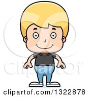 Clipart Of A Cartoon Happy Blond White Casual Boy Royalty Free Vector Illustration