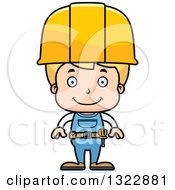 Poster, Art Print Of Cartoon Happy Blond White Boy Construction Worker