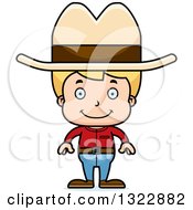Poster, Art Print Of Cartoon Happy Blond White Boy Cowboy