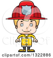 Poster, Art Print Of Cartoon Happy Blond White Boy Firefighter