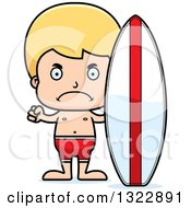 Clipart Of A Cartoon Mad Blond White Surfer Boy Royalty Free Vector Illustration