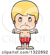 Clipart Of A Cartoon Mad Blond White Boy Swimmer Royalty Free Vector Illustration