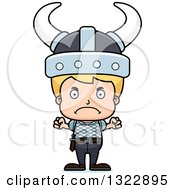 Clipart Of A Cartoon Mad Blond White Boy Viking Royalty Free Vector Illustration