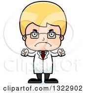 Clipart Of A Cartoon Mad Blond White Boy Scientist Royalty Free Vector Illustration