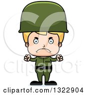 Clipart Of A Cartoon Mad Blond White Boy Soldier Royalty Free Vector Illustration