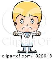 Clipart Of A Cartoon Mad Blond White Boy Doctor Royalty Free Vector Illustration