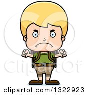 Clipart Of A Cartoon Mad Blond White Boy Hiker Royalty Free Vector Illustration