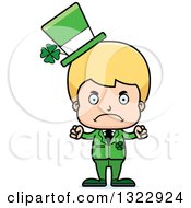 Clipart Of A Cartoon Mad Blond White Irish St Patricks Day Boy Royalty Free Vector Illustration
