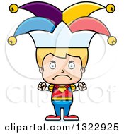 Clipart Of A Cartoon Mad Blond White Boy Jester Royalty Free Vector Illustration