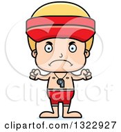 Clipart Of A Cartoon Mad Blond White Boy Lifeguard Royalty Free Vector Illustration