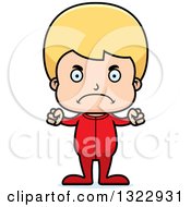 Clipart Of A Cartoon Mad Blond White Boy In Pajamas Royalty Free Vector Illustration