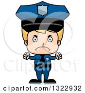 Clipart Of A Cartoon Mad Blond White Boy Police Officer Royalty Free Vector Illustration