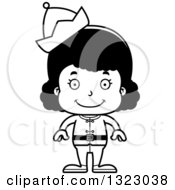 Lineart Clipart Of A Cartoon Happy Black Christmas Elf Girl Royalty Free Outline Vector Illustration