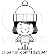 Lineart Clipart Of A Cartoon Happy Black Girl In Winter Clothes Royalty Free Outline Vector Illustration