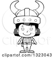 Lineart Clipart Of A Cartoon Happy Black Viking Girl Royalty Free Outline Vector Illustration by Cory Thoman