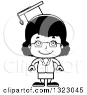 Lineart Clipart Of A Cartoon Happy Black Girl Professor Royalty Free Outline Vector Illustration