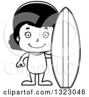 Lineart Clipart Of A Cartoon Happy Black Surfer Girl Royalty Free Outline Vector Illustration