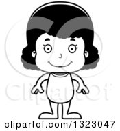 Lineart Clipart Of A Cartoon Happy Black Girl Swimmer Royalty Free Outline Vector Illustration
