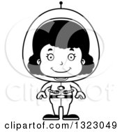 Lineart Clipart Of A Cartoon Happy Black Space Girl Royalty Free Outline Vector Illustration