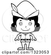 Lineart Clipart Of A Cartoon Happy Black Robin Hood Girl Royalty Free Outline Vector Illustration