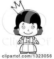 Lineart Clipart Of A Cartoon Happy Black Girl Princess Royalty Free Outline Vector Illustration