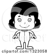 Lineart Clipart Of A Cartoon Happy Black Girl Wearing Pajamas Royalty Free Outline Vector Illustration
