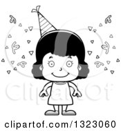 Lineart Clipart Of A Cartoon Happy Black Party Girl Royalty Free Outline Vector Illustration