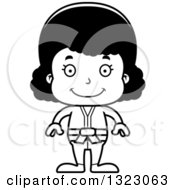 Lineart Clipart Of A Cartoon Happy Black Karate Girl Royalty Free Outline Vector Illustration