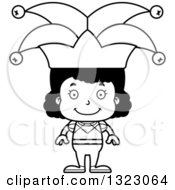 Lineart Clipart Of A Cartoon Happy Black Girl Jester Royalty Free Outline Vector Illustration