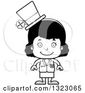 Lineart Clipart Of A Cartoon Happy Black St Patricks Day Girl Royalty Free Outline Vector Illustration