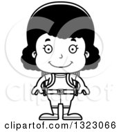 Lineart Clipart Of A Cartoon Happy Black Girl Hiker Royalty Free Outline Vector Illustration