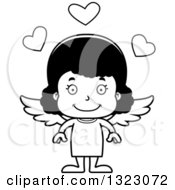 Lineart Clipart Of A Cartoon Happy Black Cupid Girl Royalty Free Outline Vector Illustration