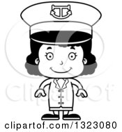 Lineart Clipart Of A Cartoon Happy Black Girl Captain Royalty Free Outline Vector Illustration